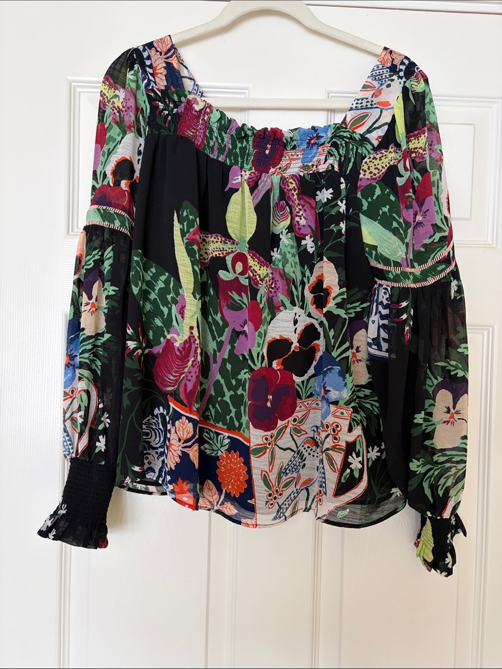 Anthropologie Black Multi Floral Blouse. Size S